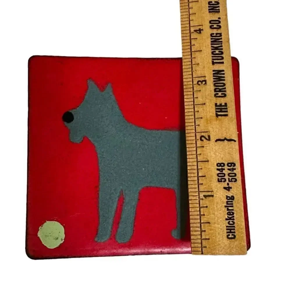 Terrier Dog Design  enamel on copper trinket tray
